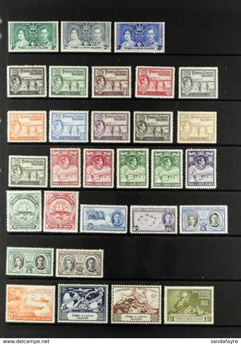 1937-1950 COMPLETE MINT COLLECTION  On Stock Pages, All Different, Complete SG 191/233, Includes 1938-45 Pictorials Set  - Turks & Caicos