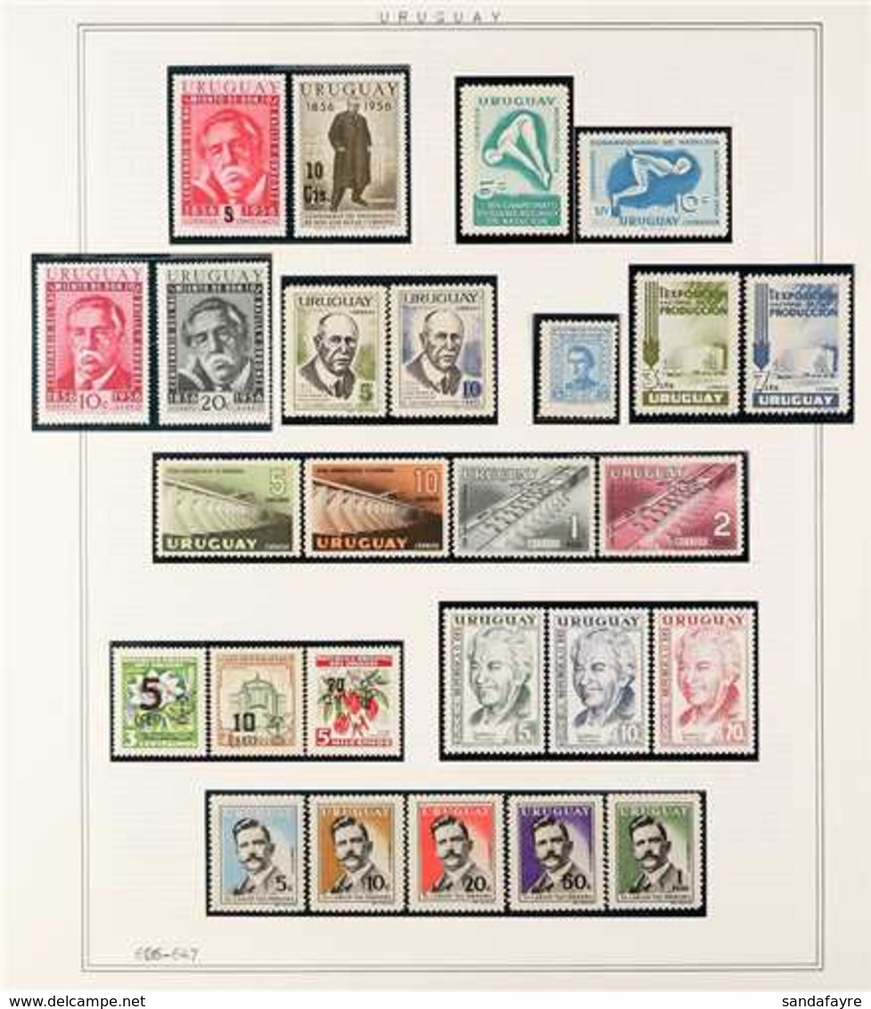 1956-1967 COMPLETE NEVER HINGED MINT COLLECTION  In Hingeless Mounts On Leaves, All Different, Complete For Postage And  - Uruguay
