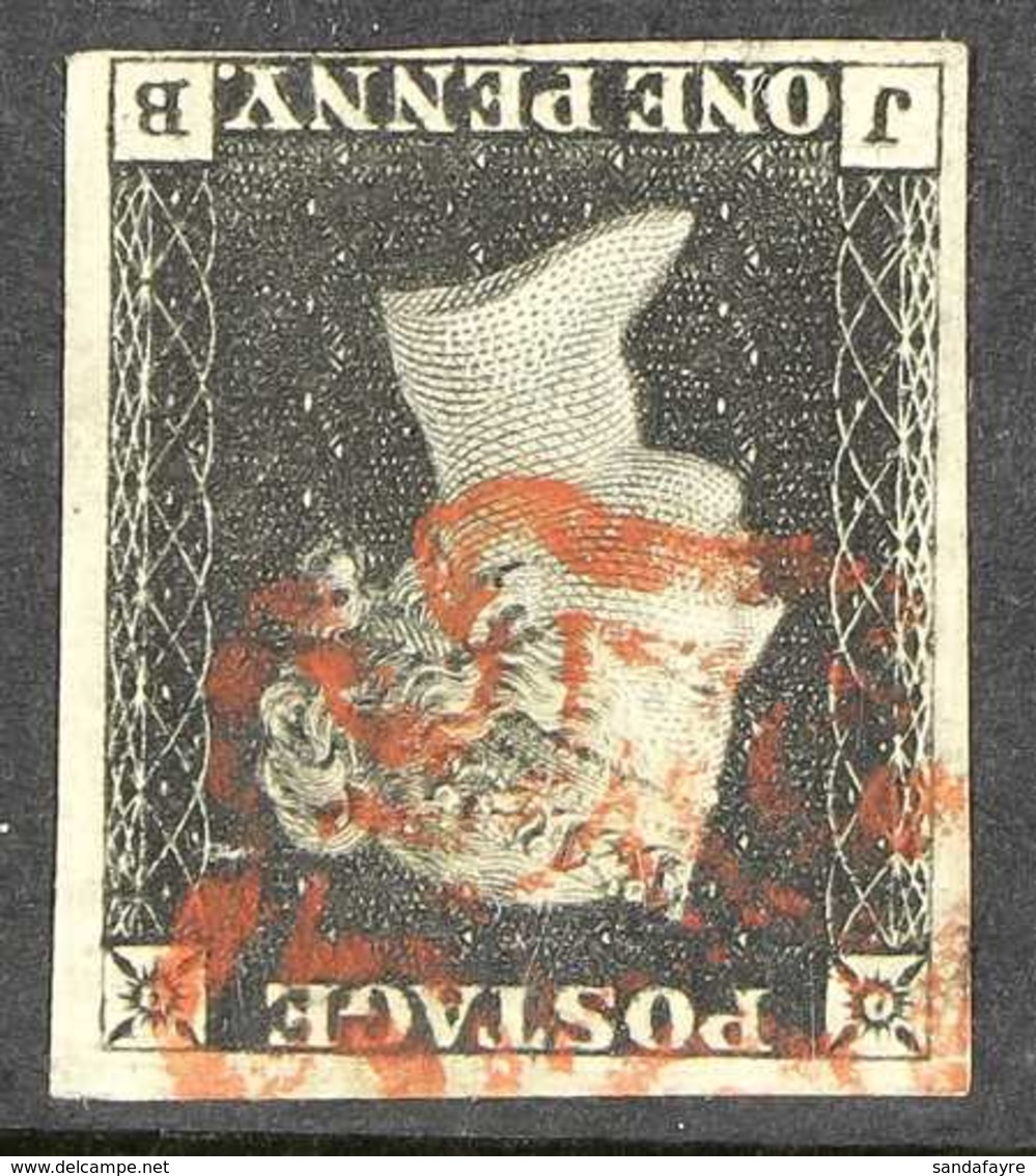 1840  1d Black 'J - B,' Plate 1b, Showing The Variety "WATERMARK INVERTED", SG 2Wi,  Fine Used With Clear To Large Margi - Ohne Zuordnung