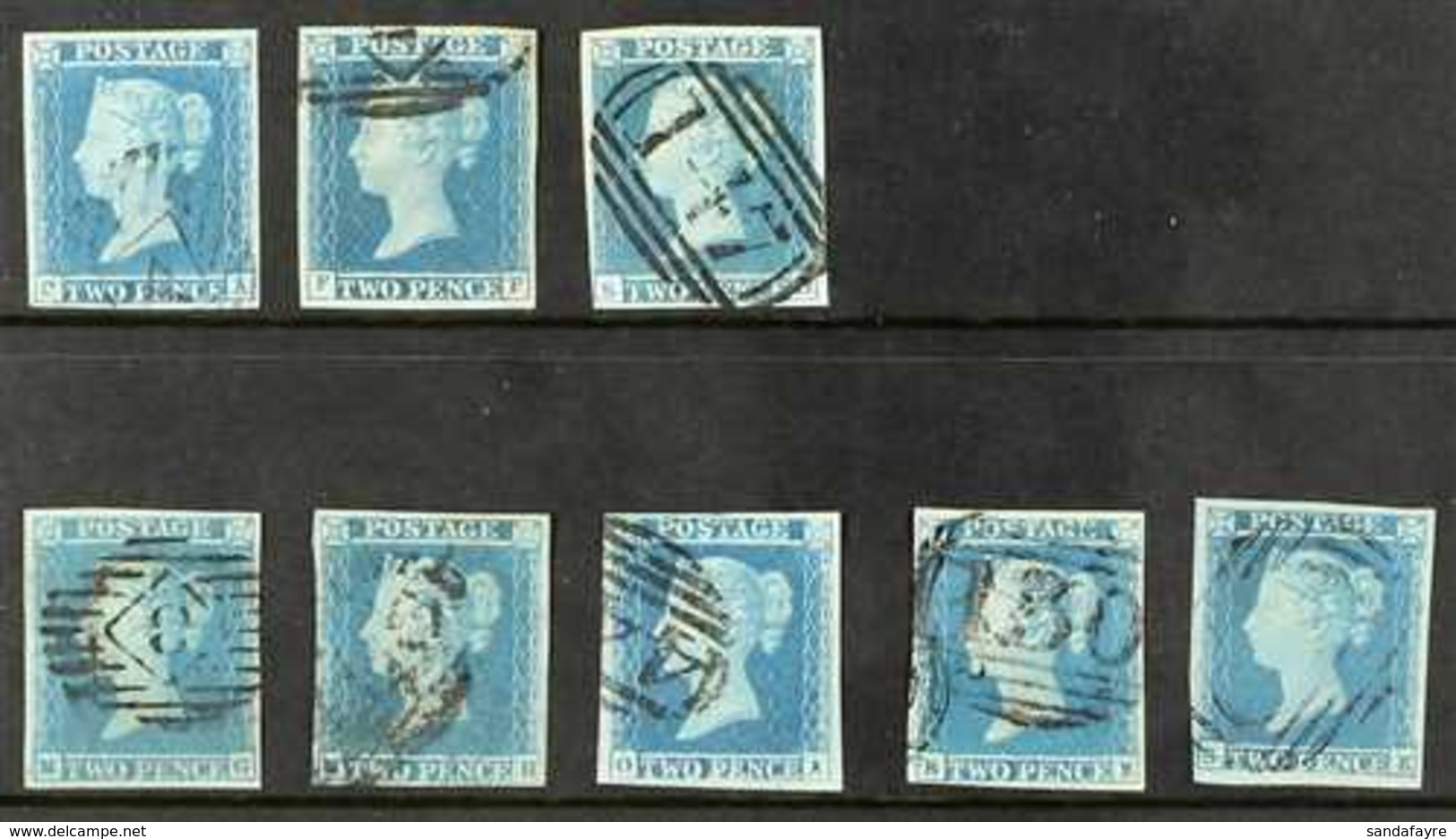 1841  2d Blue Plate 3 Three Examples 'CA', 'FF' & 'SH' And Plate 4 Five Examples 'MG', 'MH', 'OA', 'RE' & 'SK', Very Fin - Sonstige & Ohne Zuordnung