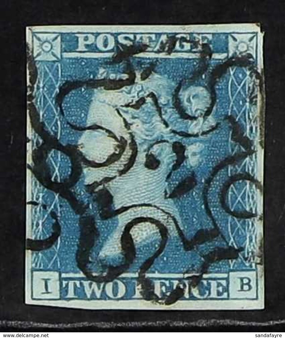 1841  2d Blue Plate 3 With " 2 " IN MALTESE CROSS Cancellation, SG 14f, Very Fine With 4 Margins. Cat £700. For More Ima - Sonstige & Ohne Zuordnung