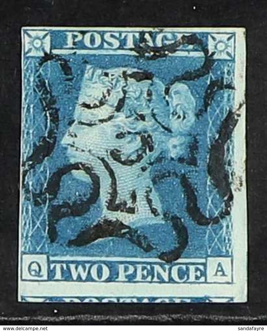 1841  2d Blue Plate 3 With " 5 " IN MALTESE CROSS Cancellation, SG 14f, Fine With 3+ Margins. Cat £850 For More Images,  - Sonstige & Ohne Zuordnung