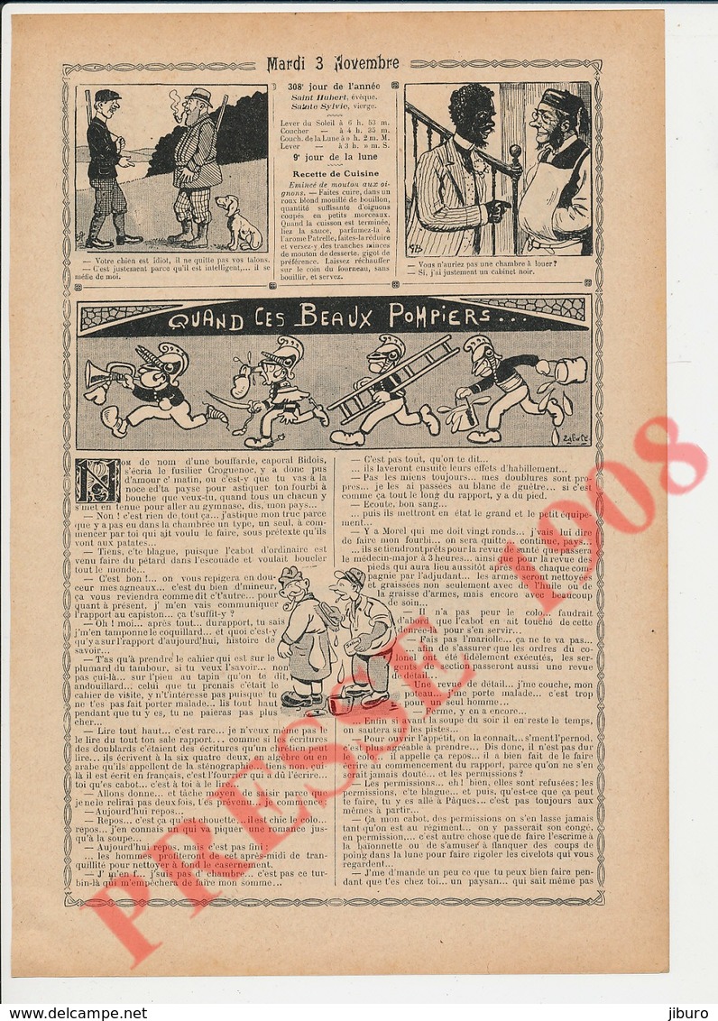 2 Scans Humour De 1908 Revue Des Pompiers Casque à Chenille Pompier 223CH22 - Ohne Zuordnung