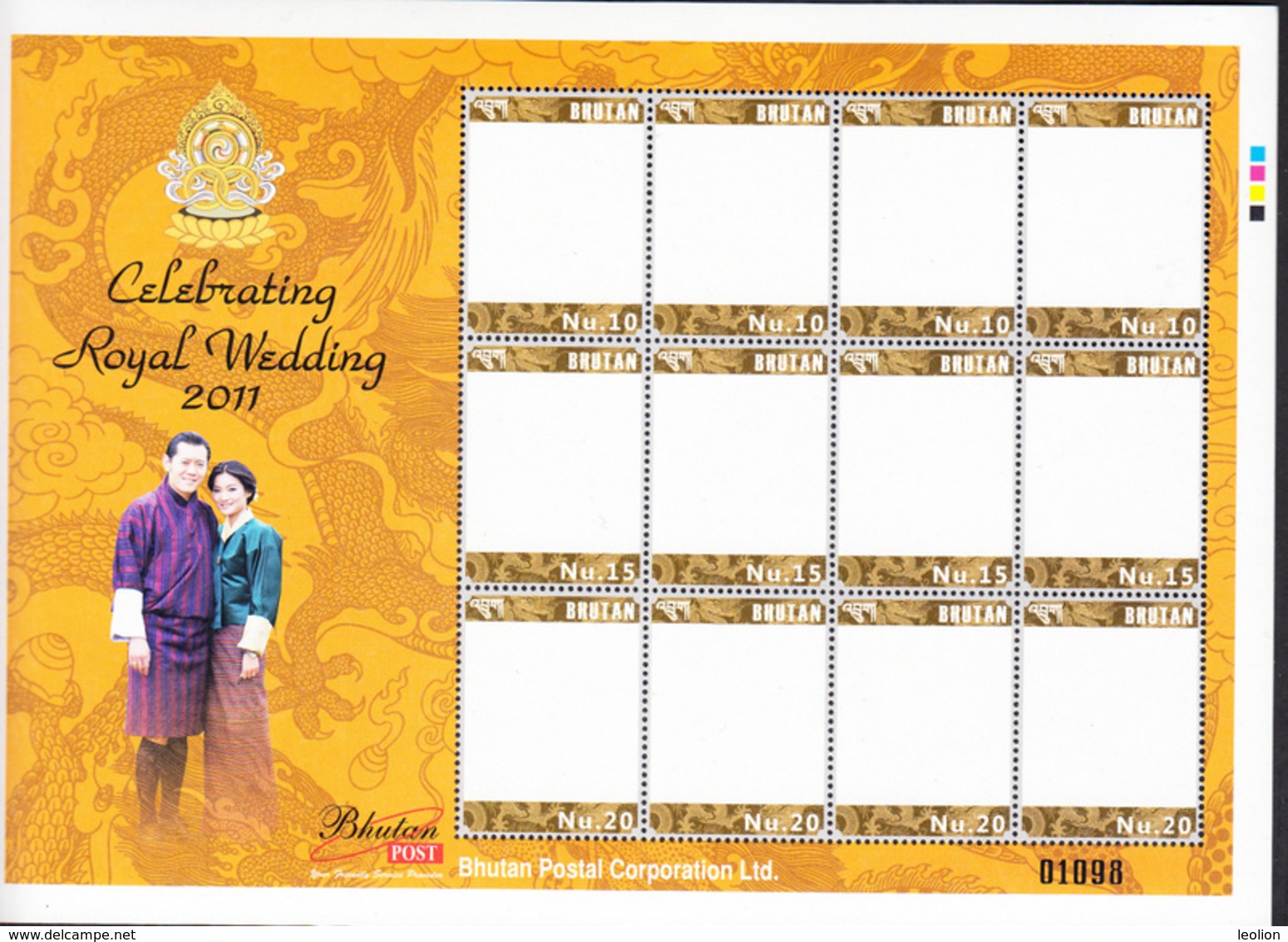 BHUTAN 2011 MNH Royal Wedding Personalized Stamp Sheetlet (orange) Blanc RARE! - Bhután