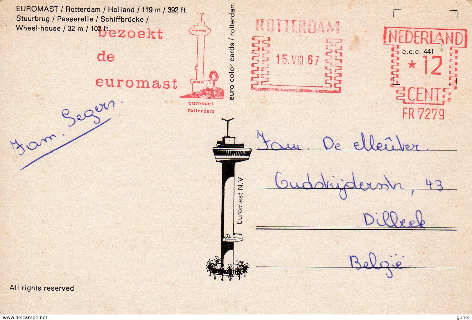15 VIII  67   Roodfrankering  Rotterdam Op Ansicht  Met Firmalogo Naar Dilbeek Belgié - Postal History