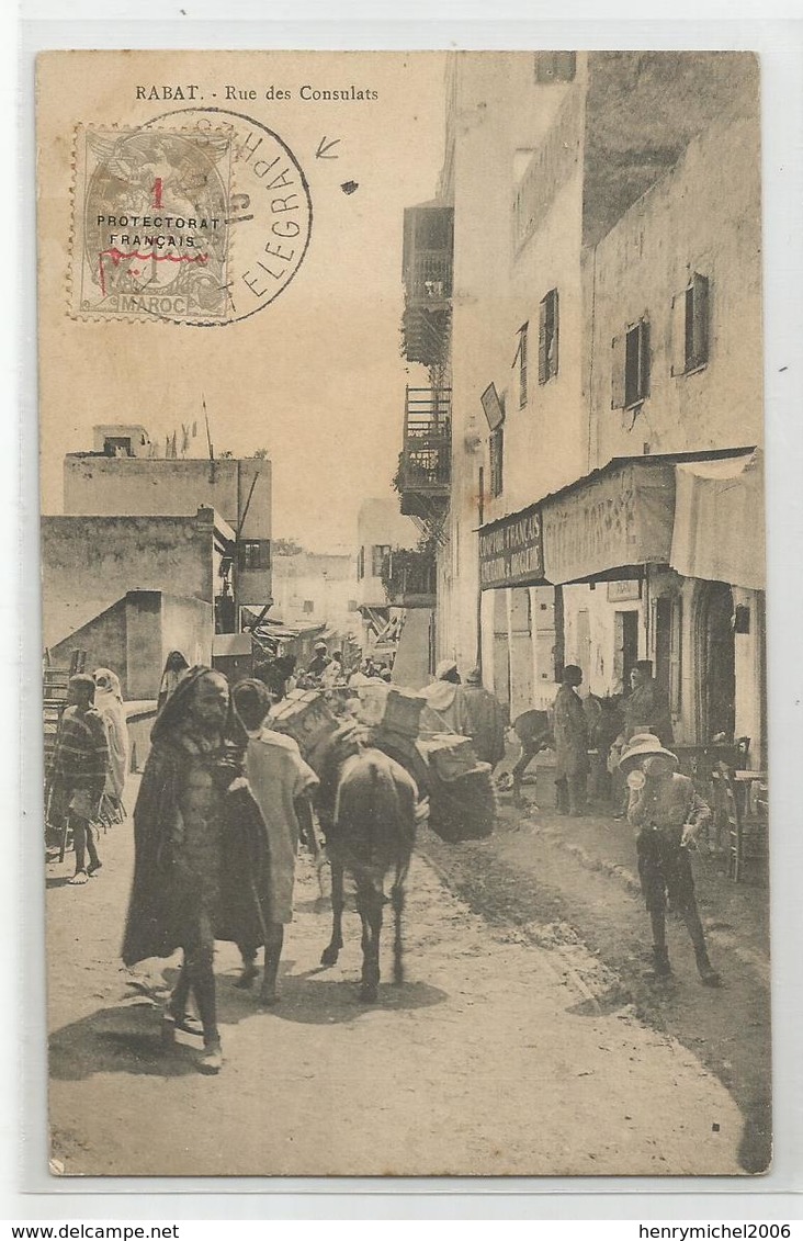 Marcophilie Maroc Cachet Telegraphes 1915 , Rabat Rue Des Consulats - Lettres & Documents