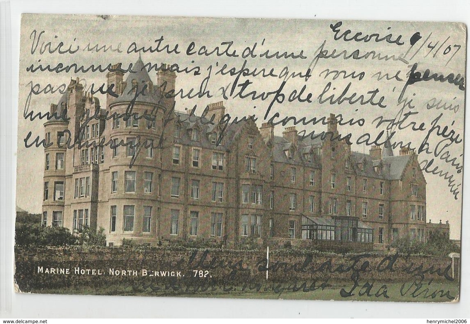 Cpa écosse Marine Hotel North Berwick 782 , 1907  One Penny Post - Other & Unclassified