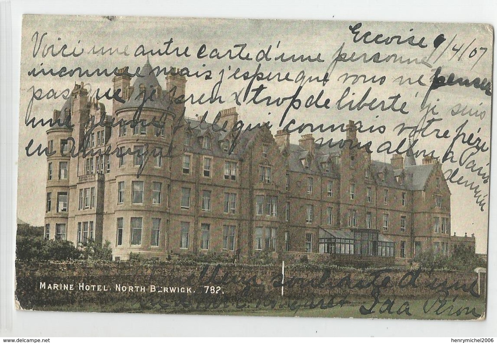 Cpa écosse Marine Hotel North Berwick 782 , 1907  One Penny Post - Sonstige & Ohne Zuordnung