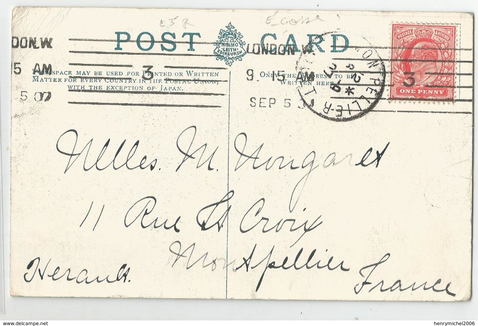 Cpa écosse Marine Hotel North Berwick 782 , 1907  One Penny Post - Sonstige & Ohne Zuordnung