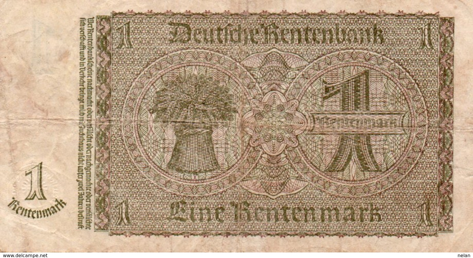 GERMANY-  1 RENTENMARK 1937  P-173b.1   CIRC. - Other & Unclassified