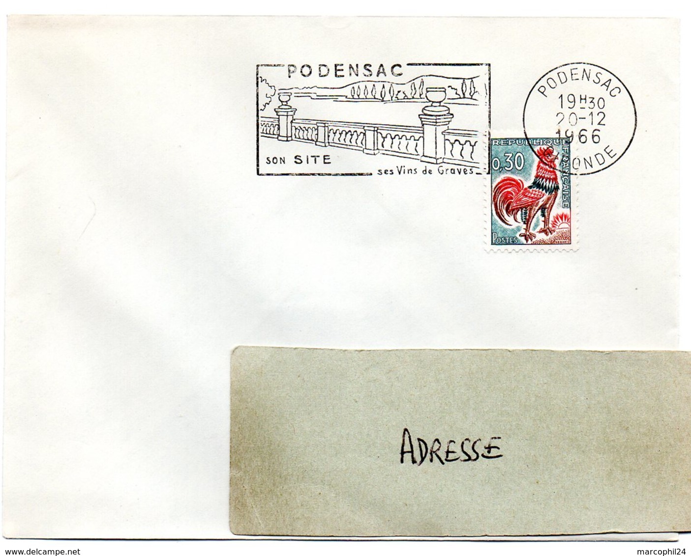 GIRONDE - Dépt N° 33 = PODENSAC 1966 = FLAMME Non Codée / Dernier Jour  = SECAP Illustrée ' SITE / Vins De Graves ' - Mechanical Postmarks (Advertisement)