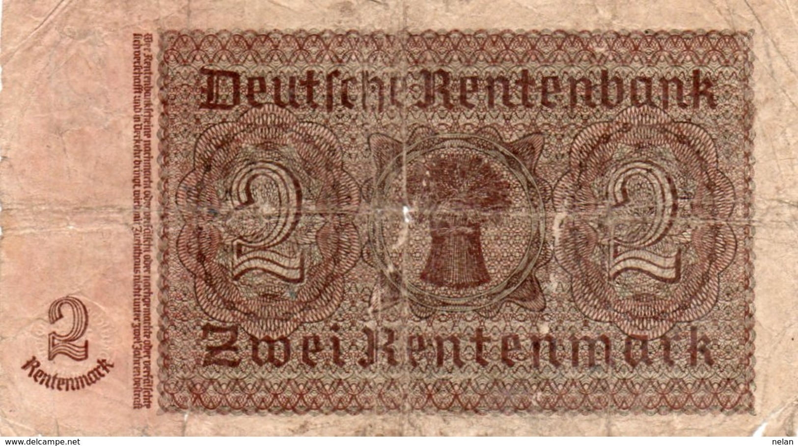 GERMANY-  2 RENTENMARK 1937  P-174b.2   CIRC. - Autres & Non Classés