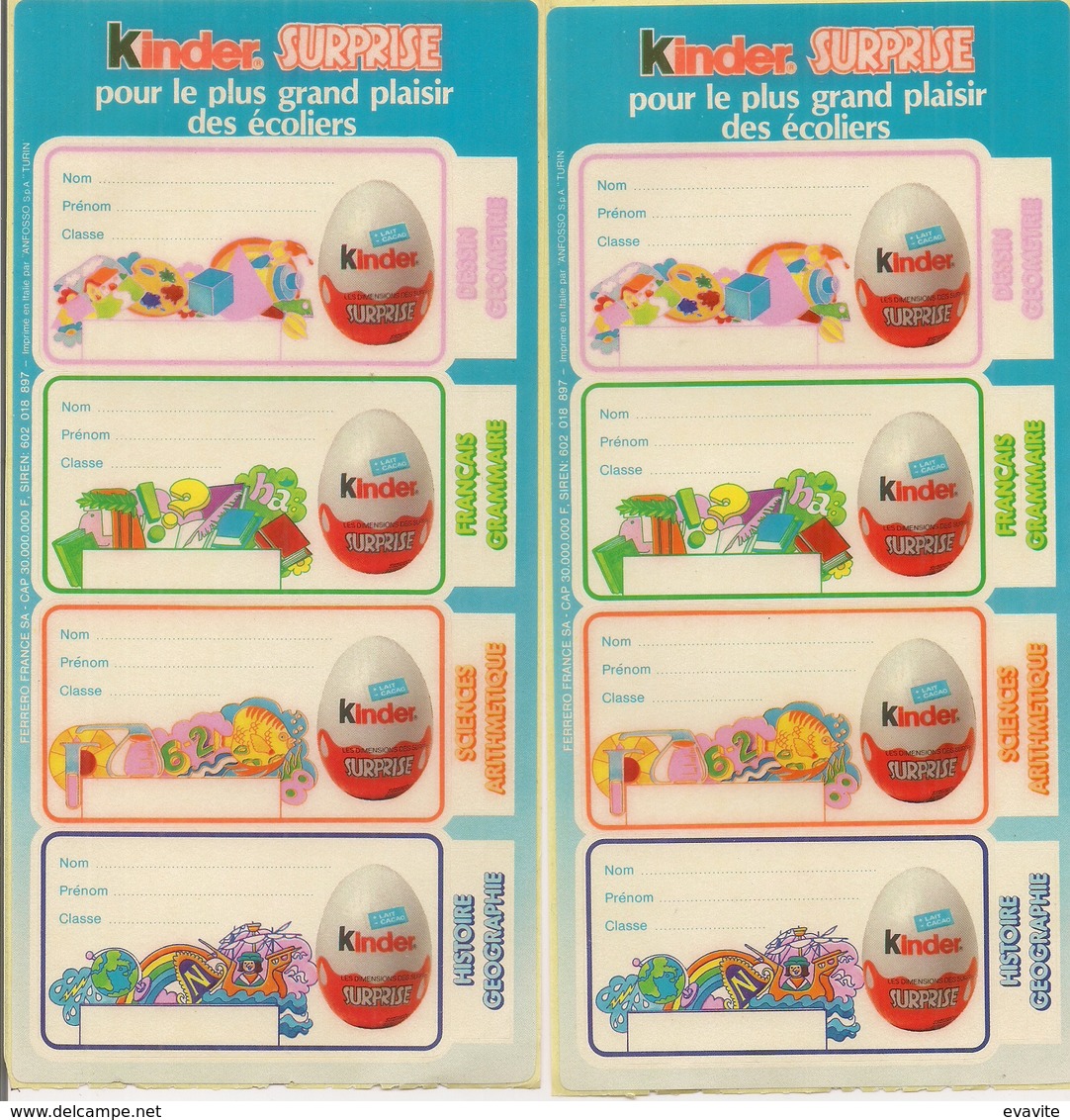 Autocollant -  Lot De 2 X 4 étiquettes Cahier  KINDER SURPRISE - Autocollants