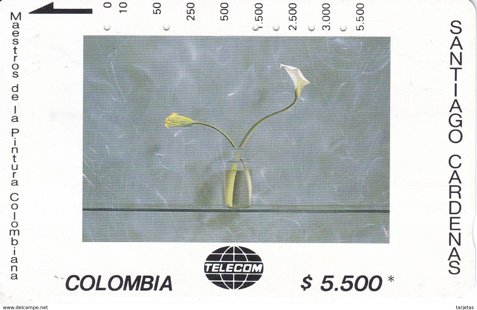 TARJETA DE COLOMBIA DE TELECOM DE $5500 MAESTROS DE LA PINTURA (SANTIAGO CARDENAS) FLOR-FLOWER - Kolumbien