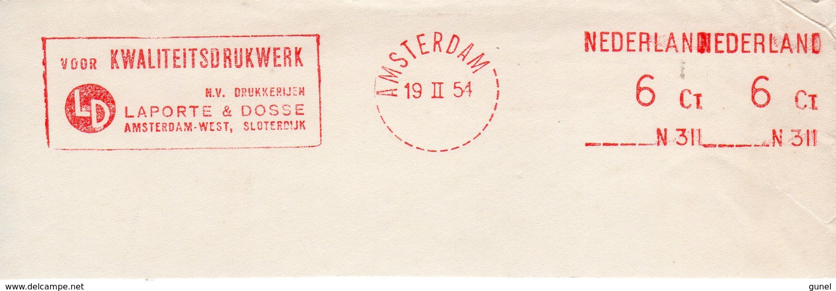 19 II 54    Roodfrankering Amsterdam N311  6  Ct + 6Ct Op Fragment - Postal History