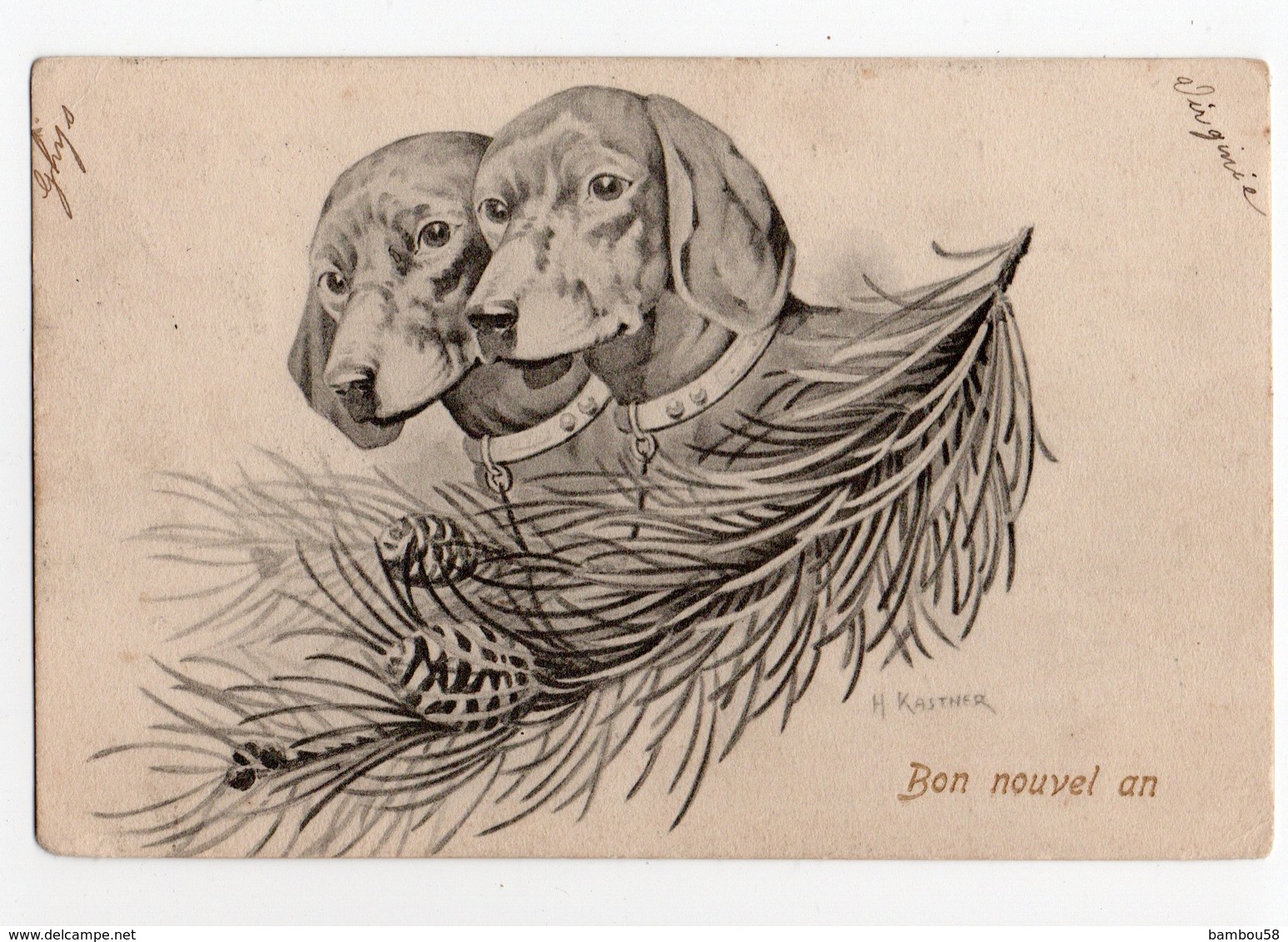 ANIMAUX - CHIEN * DOG * TECKEL * ILLUSTRATEUR KASTNER * E. S., D. Série 646 * SAPIN * Carte Colorisée * BON NOUVEL AN - Hunde