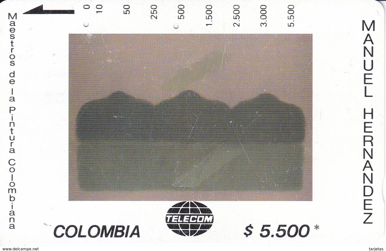 TARJETA DE COLOMBIA DE TELECOM DE $5500 MAESTROS DE LA PINTURA (MANUEL HERNANDEZ) HORIZONTAL SOSTENIDO - Colombia