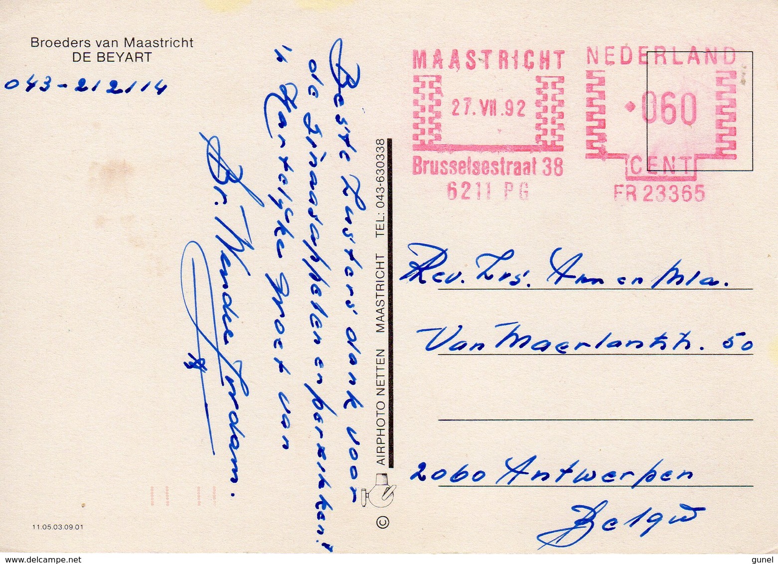 27 VII 92      Roodfrankering Maastricht Op Ansicht Naar Antwerpen - Postal History