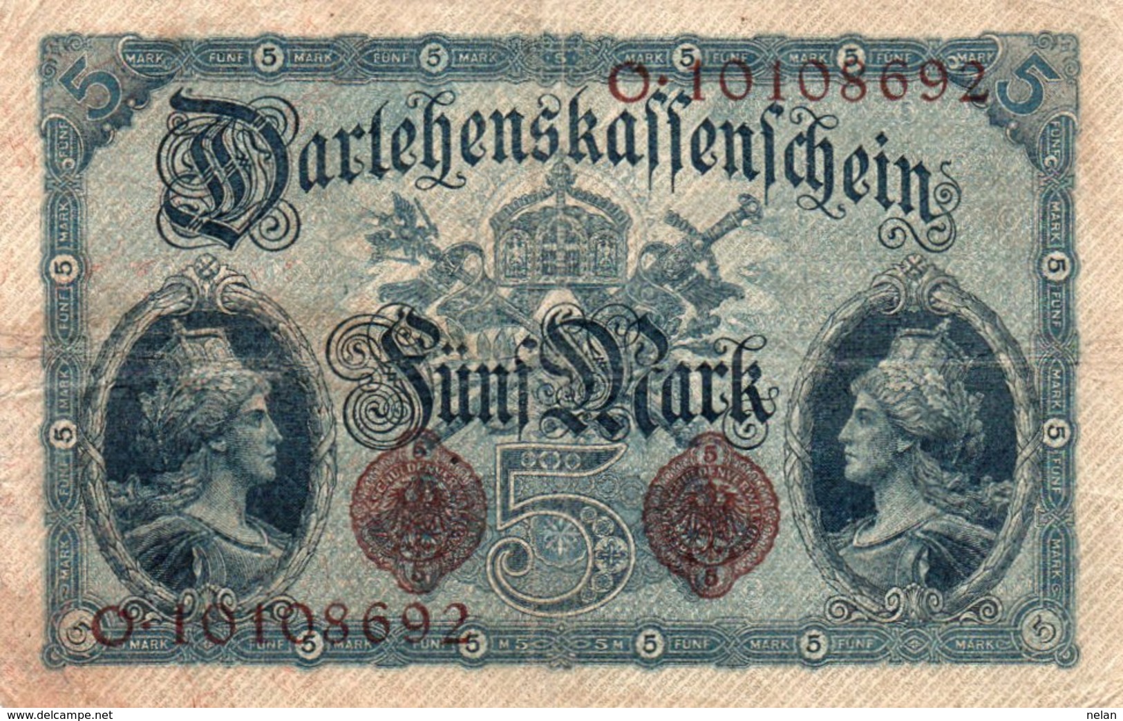 GERMANY- 5 MARK 1914  P-47c   Vf+xf - 5 Mark