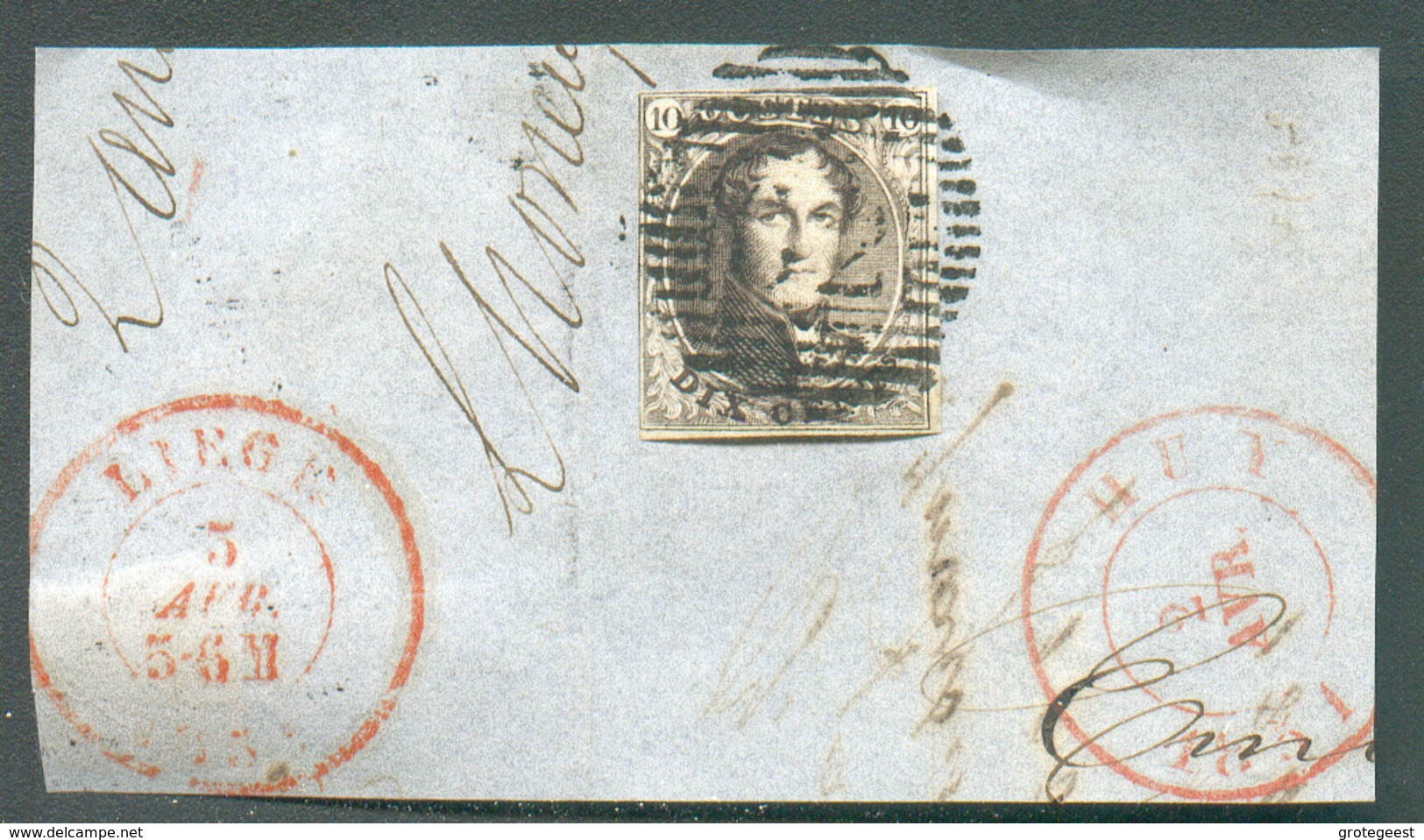 N°3 - Médaillon 10 Centimes Brun, Obl. P.62 Sur Fragment Avec Càd HUY 2 Avril 1851 - 15462 - 1849-1850 Medaillen (3/5)