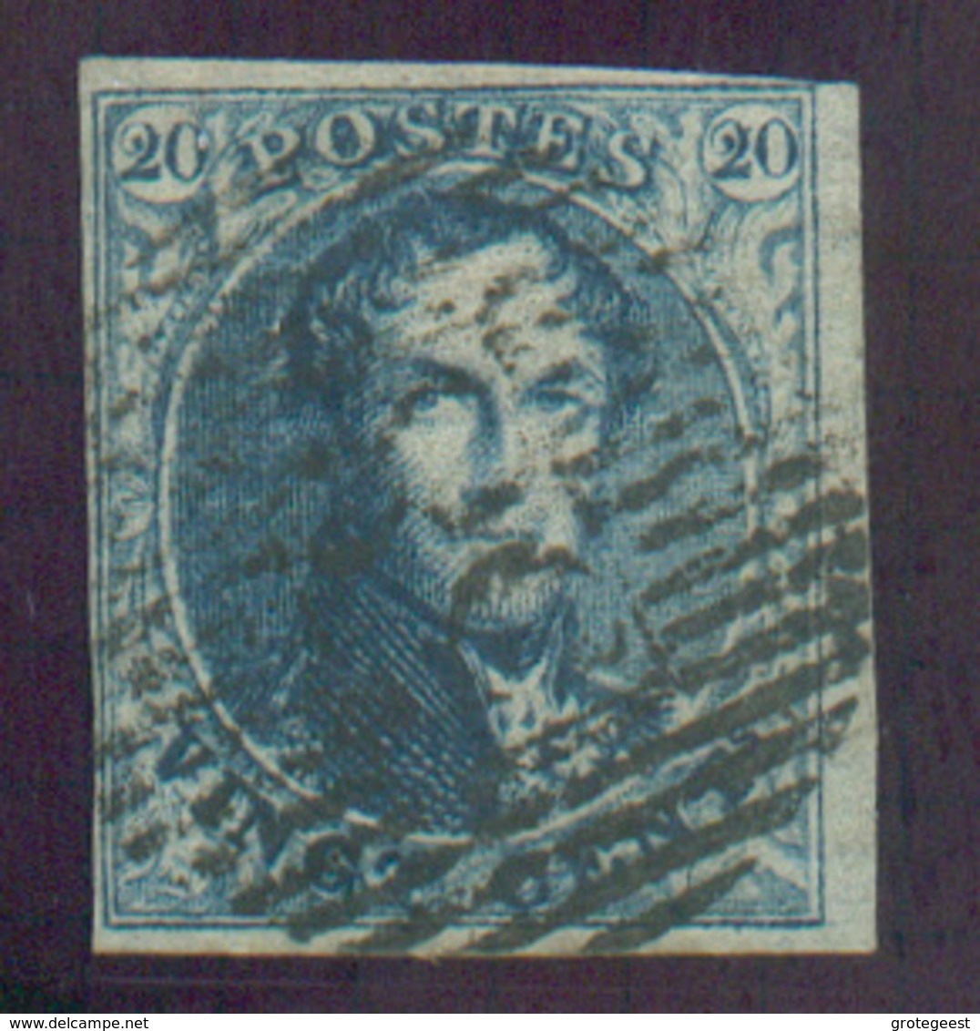 N°4 - Médaillon 20 Centimes Bleu, Margé Et Petit Bdf Droit, Obl. D.58 WATERLOO. - Superbe Et Rare - 15463 - 1849-1850 Medaillons (3/5)