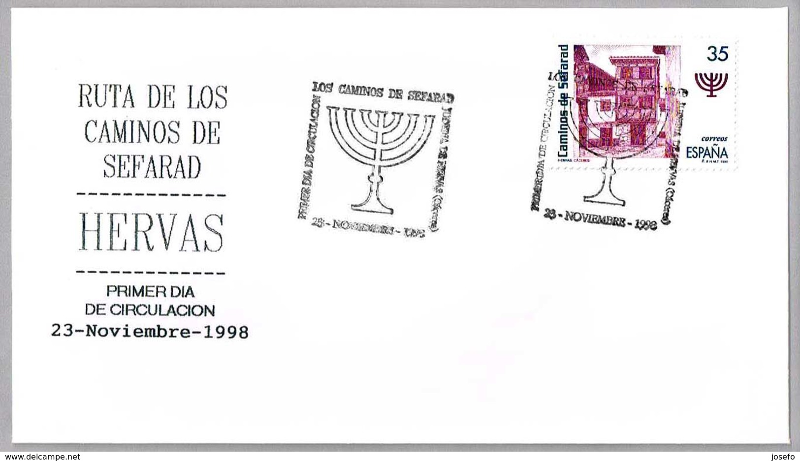 Los Caminos De SEFARAD - MENORAH. Judaismo - Judaica. SPD/FDC Hervas, Extremadura, 1998 - Jewish