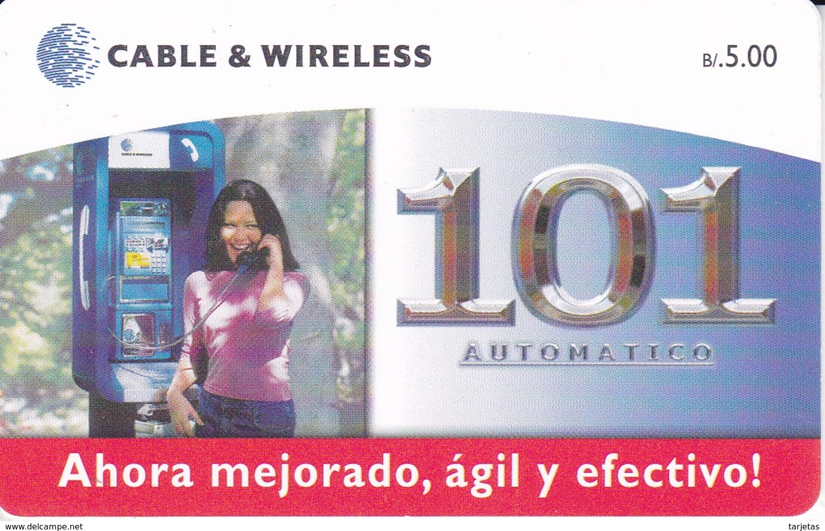 TARJETA DE PANAMA DE CABLE & WIRELESS DE B/5.00 AUTOMATICO 101 - Panamá