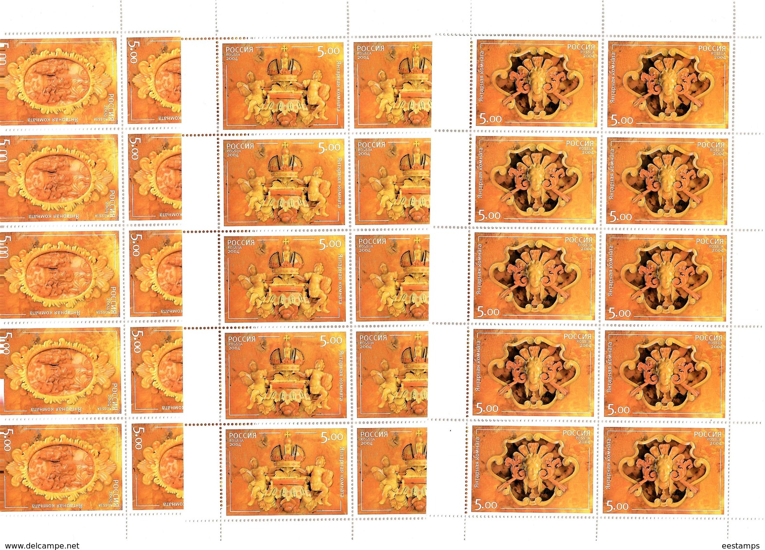 Russia 2004 .Amber Room. 3 Sheetlets, Each Of 10 . Michel # 1177-79  KB - Ongebruikt