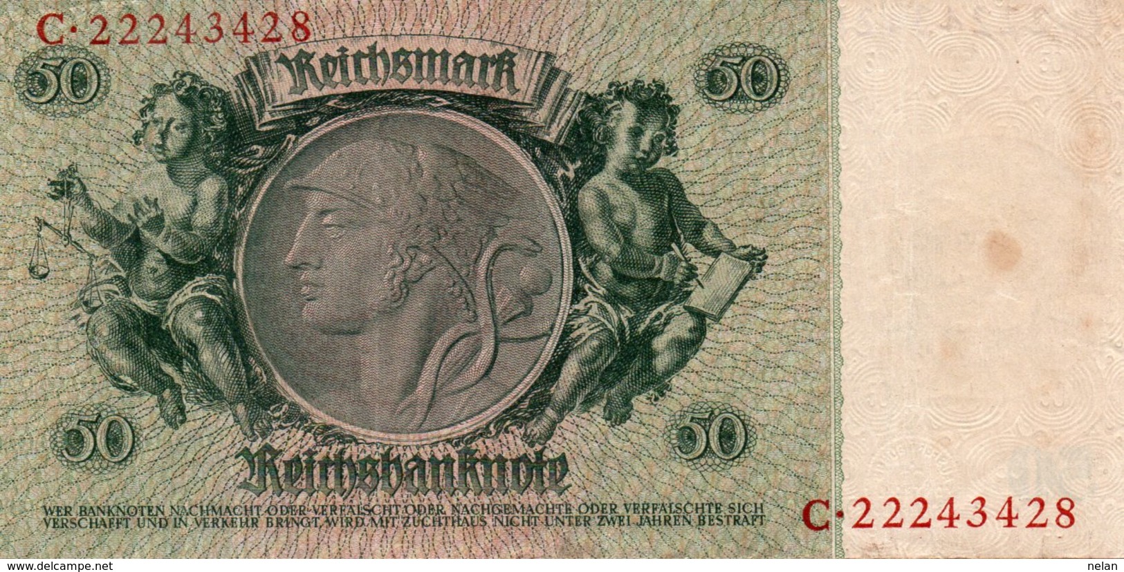 GERMANY- 50 REICHSMARK 1933  P-182a.2  Circ . Xf+aunc  SERIE C-22243428 - 50 Reichsmark