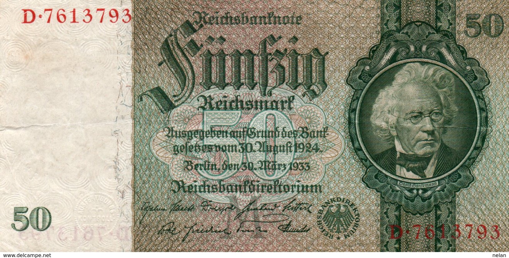 GERMANY- 50 REICHSMARK 1933  P-182a.2  Circ . Xf+ - 50 Reichsmark