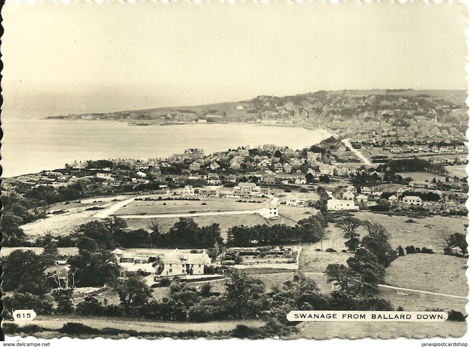 REAL PHOTOGRAPHIC POSTCARD - SWANAGE FROM BALLARD DOWN - POSTALLY USED 1950's - Swanage