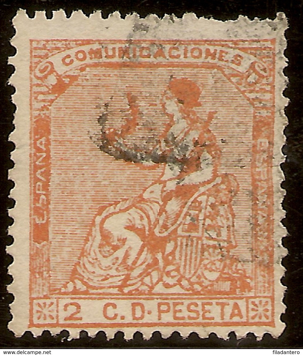 España Edifil 131 (º)  2 Céntimos Naranja  Corona y Alegoría España  1873  NL296