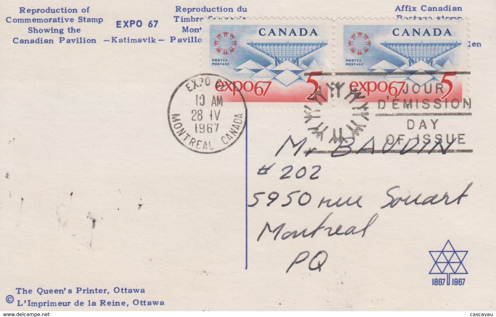 Carte  Maximum   1er  Jour   CANADA  Exposition  Universelle  De  MONTREAL   1967 - 1967 – Montreal (Canada)