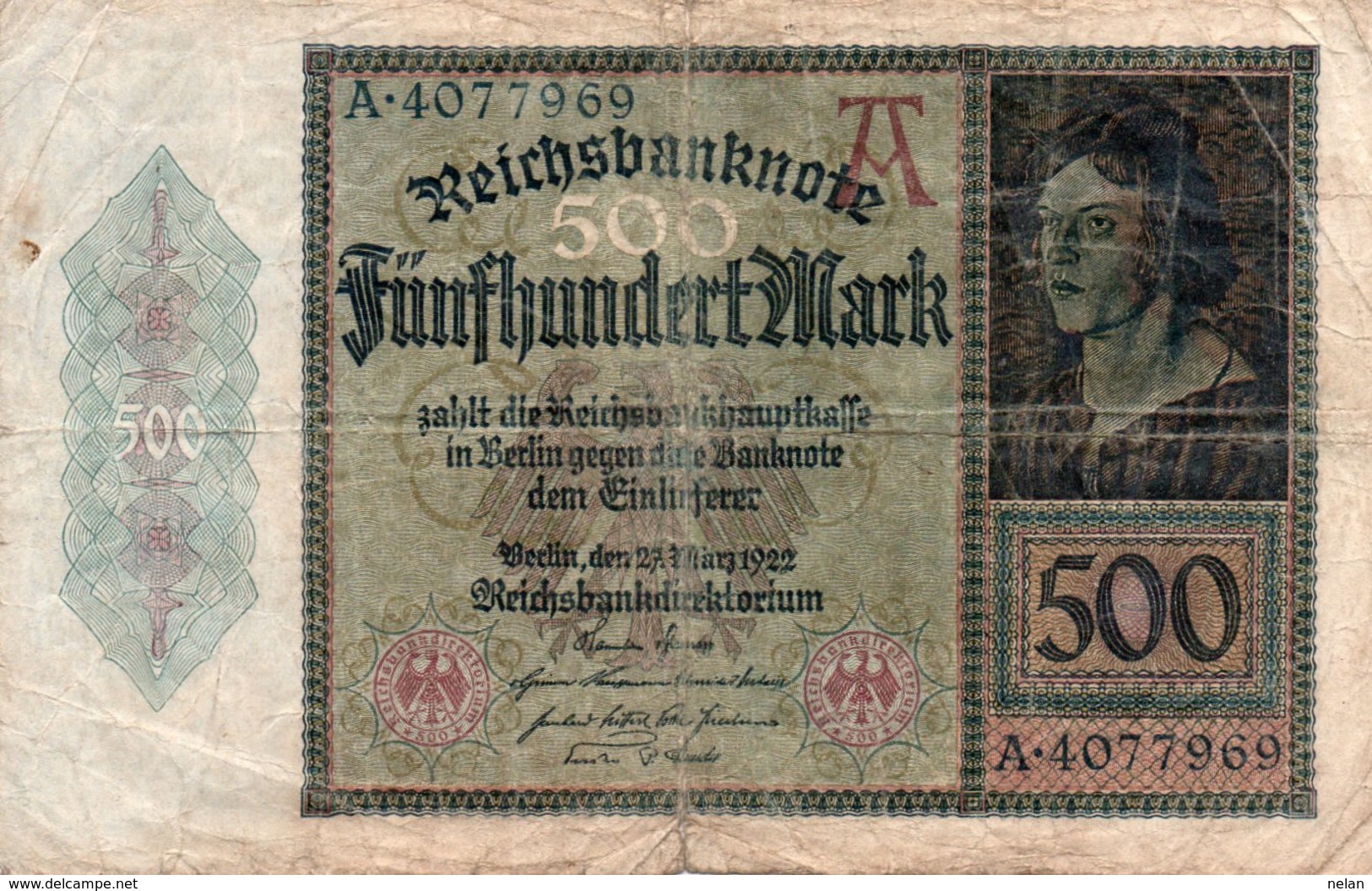 GERMANY- 500 MARK 1922  P-73  Circ   Serie A   A-4077969 - 500 Mark