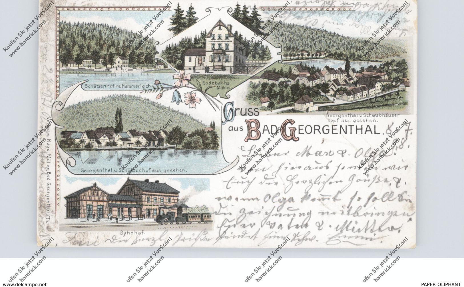 0-5805 BAD GEORGENTHAL, Lithographie 1898, Bahnhof, Schützenhof, Rodebachs Mühle.. - Georgenthal