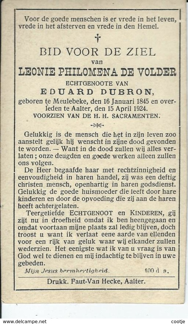 Leonie De Volder Echt Eduard Dubron  O Meulebeke 1845  + Aalter 1924 - Devotion Images