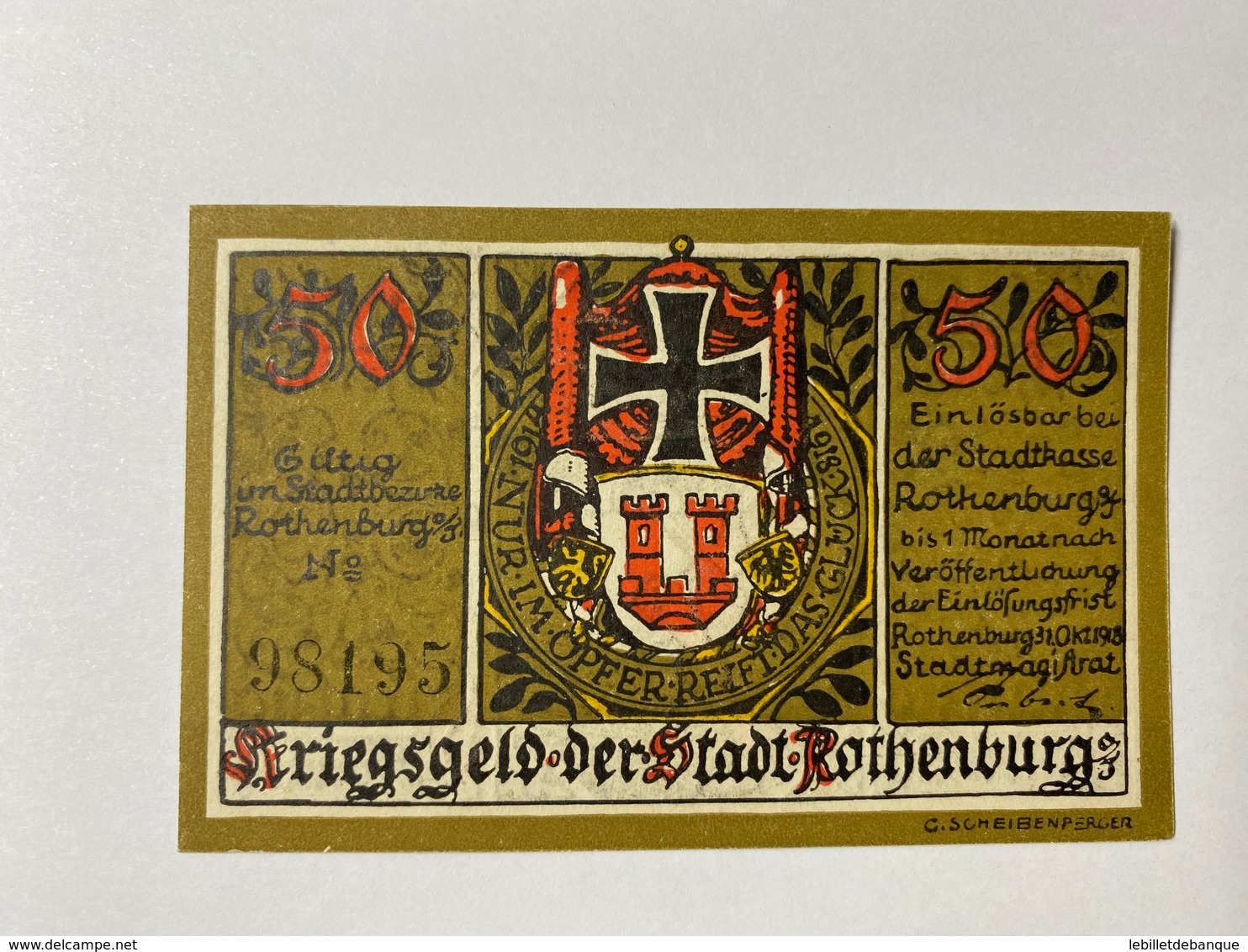 Allemagne Notgeld Rothenburg 50 Pfennig - Collections