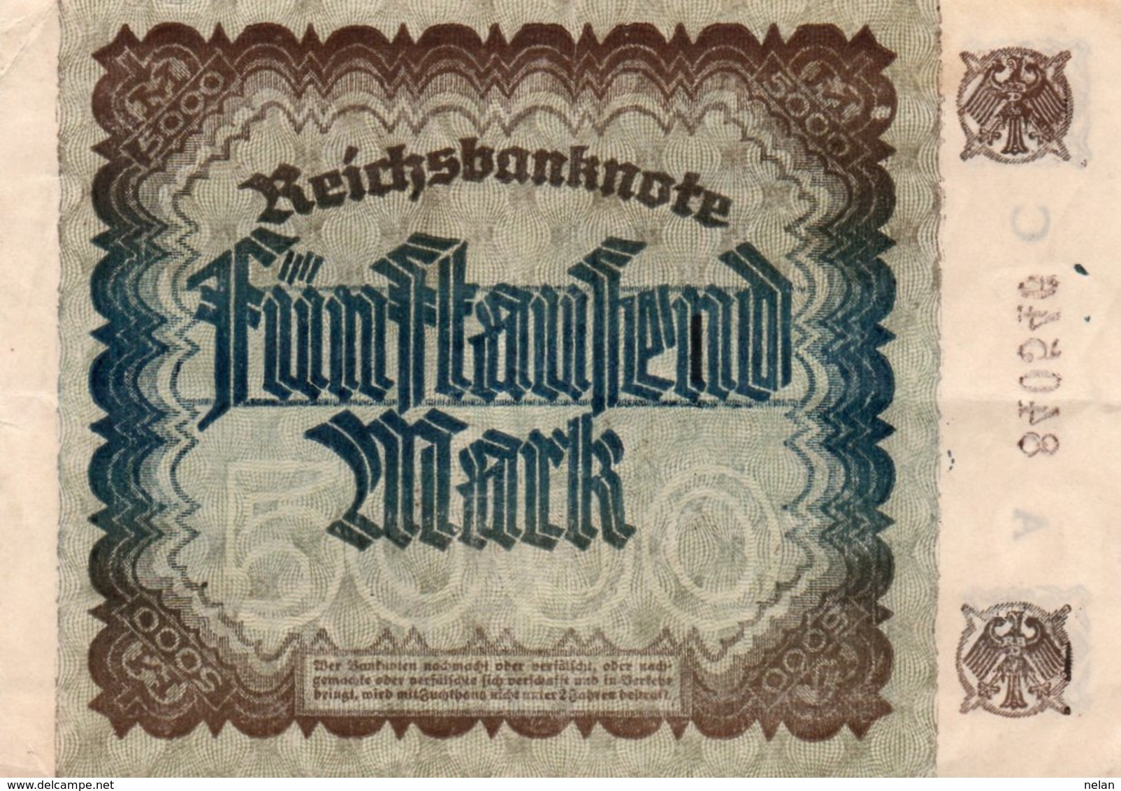 GERMANY- 5000 MARK 1922  P-81a  Circ Xf+aunc  SERIE A 840547 C - 5.000 Mark