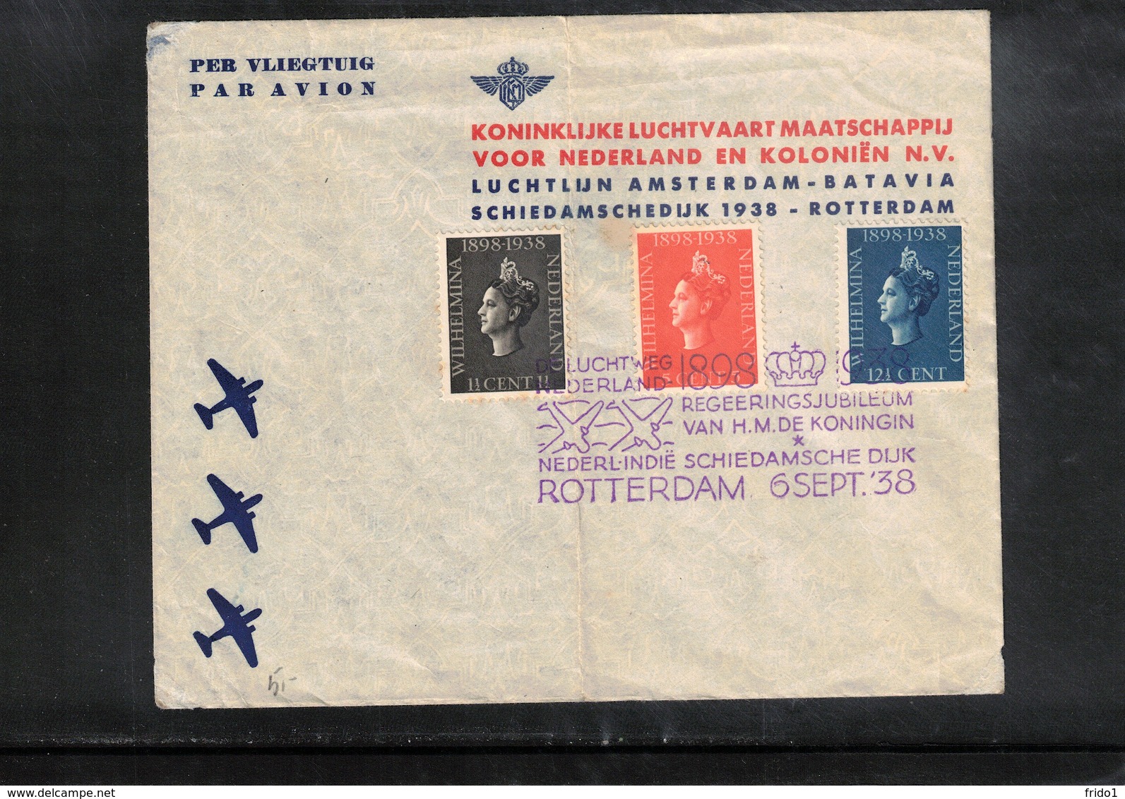 Netherlands 1938 KLM Flight Amsterdam - Batavia - Cartas & Documentos