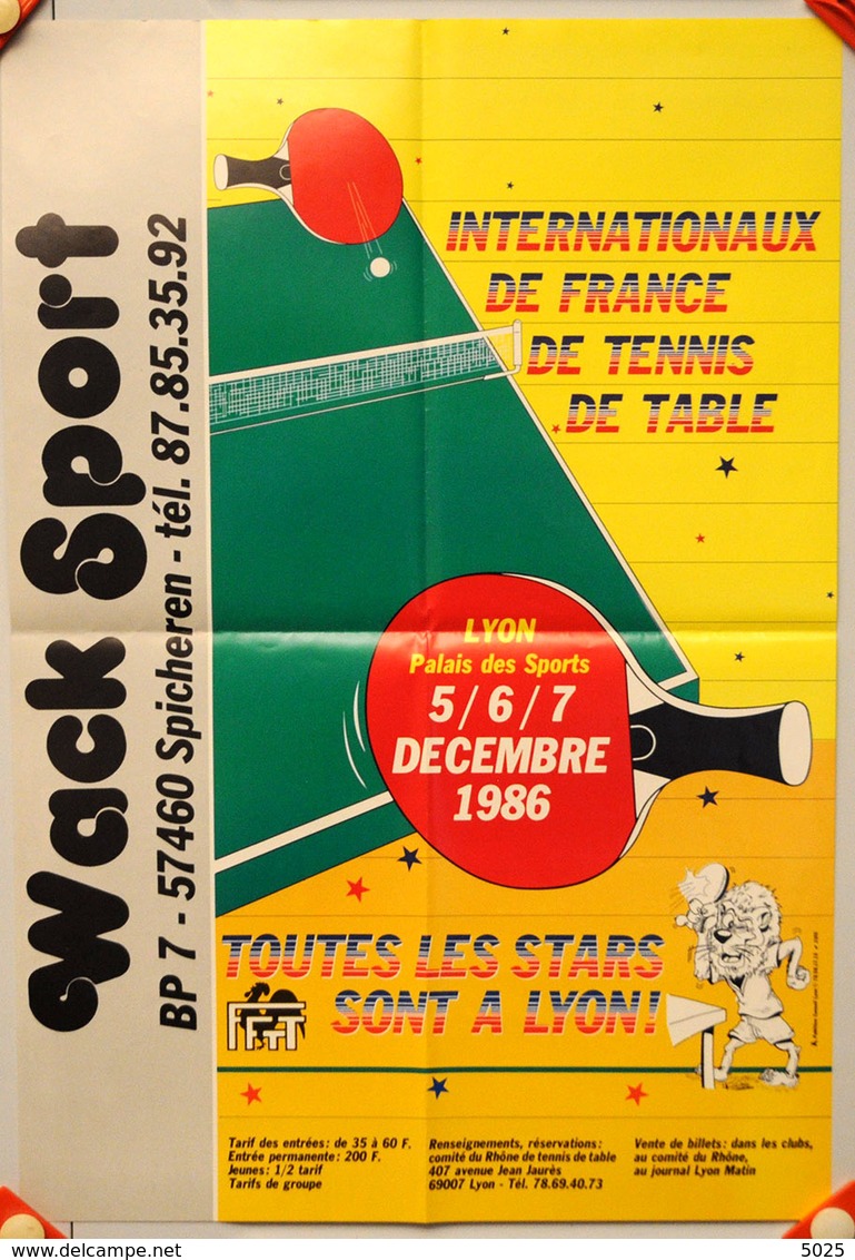 = FRANCE - 1986 - LYON - Affiche Internationaux De France - Tennis Table Tischtennis - Table Tennis