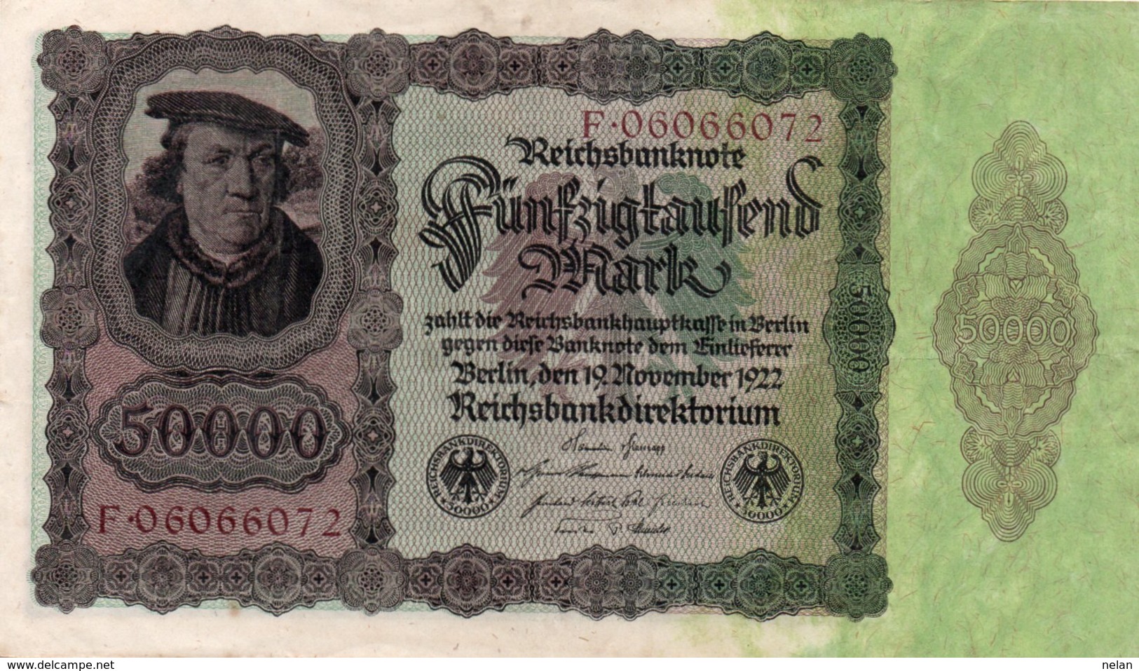 GERMANY- 50000 MARK 1922  - Wor:P-80, Ros:R-78 -   AUNC+++   SERIE  F-06066072 - 50.000 Mark