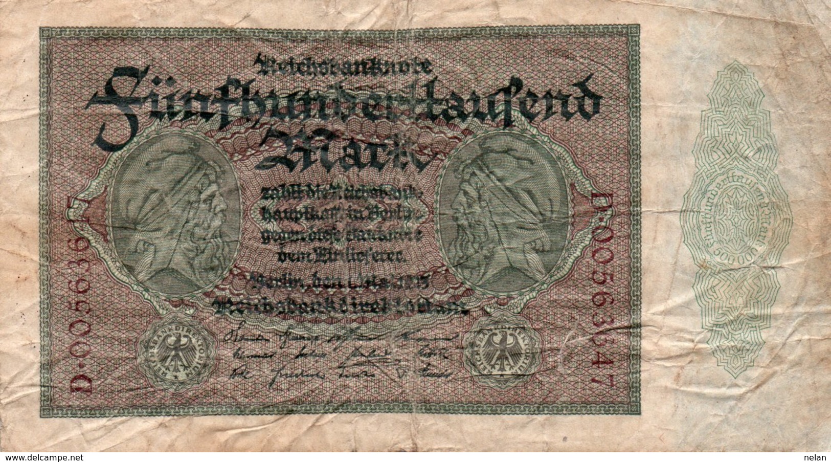 GERMANY- 500000 MARK 1923  P-88a  Circ   SERIE  D-00563617 - 500.000 Mark