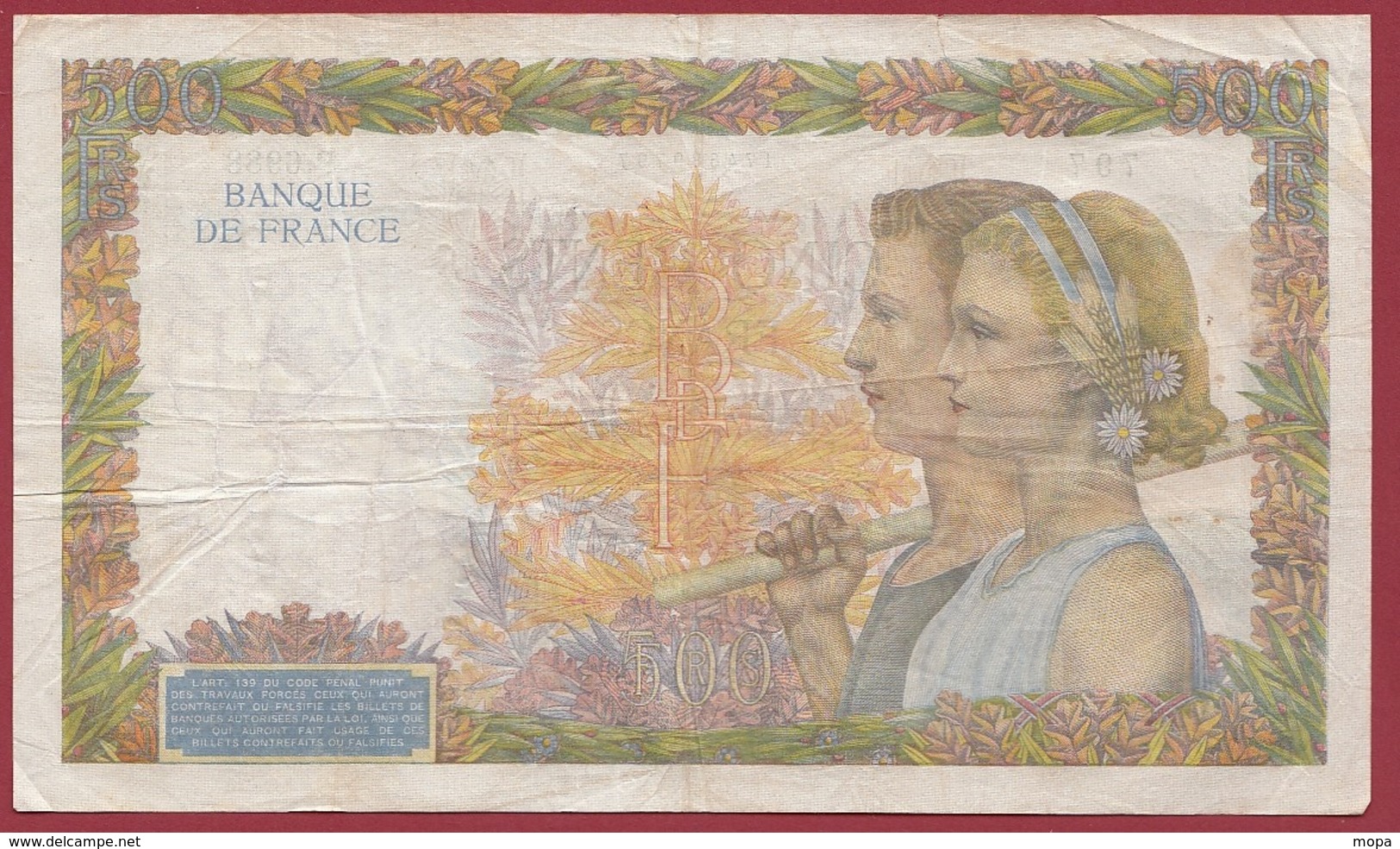 500 Francs "La Paix" Du 01/10/1942.JD ---TTB-ALPH .P.6988 - 500 F 1940-1944 ''La Paix''