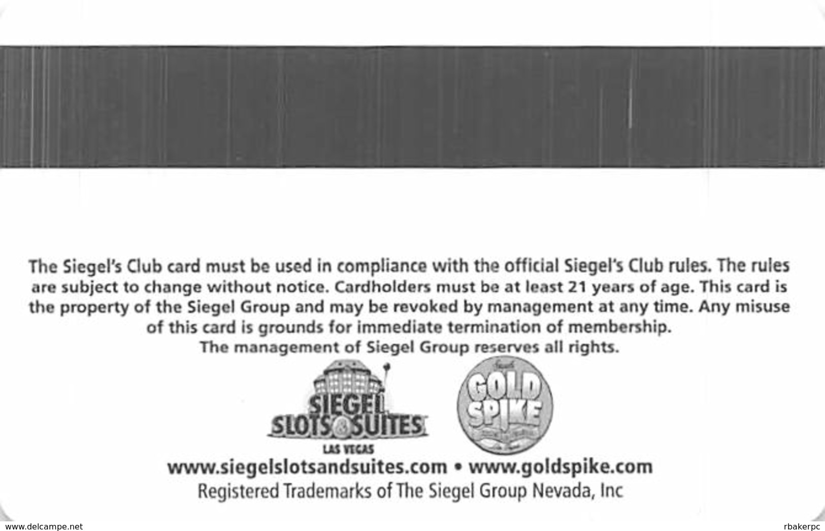 Siegel Slots & Suites Las Vegas, NV - Siegel's Club Luxury / Slot Card (Blank) - Casino Cards