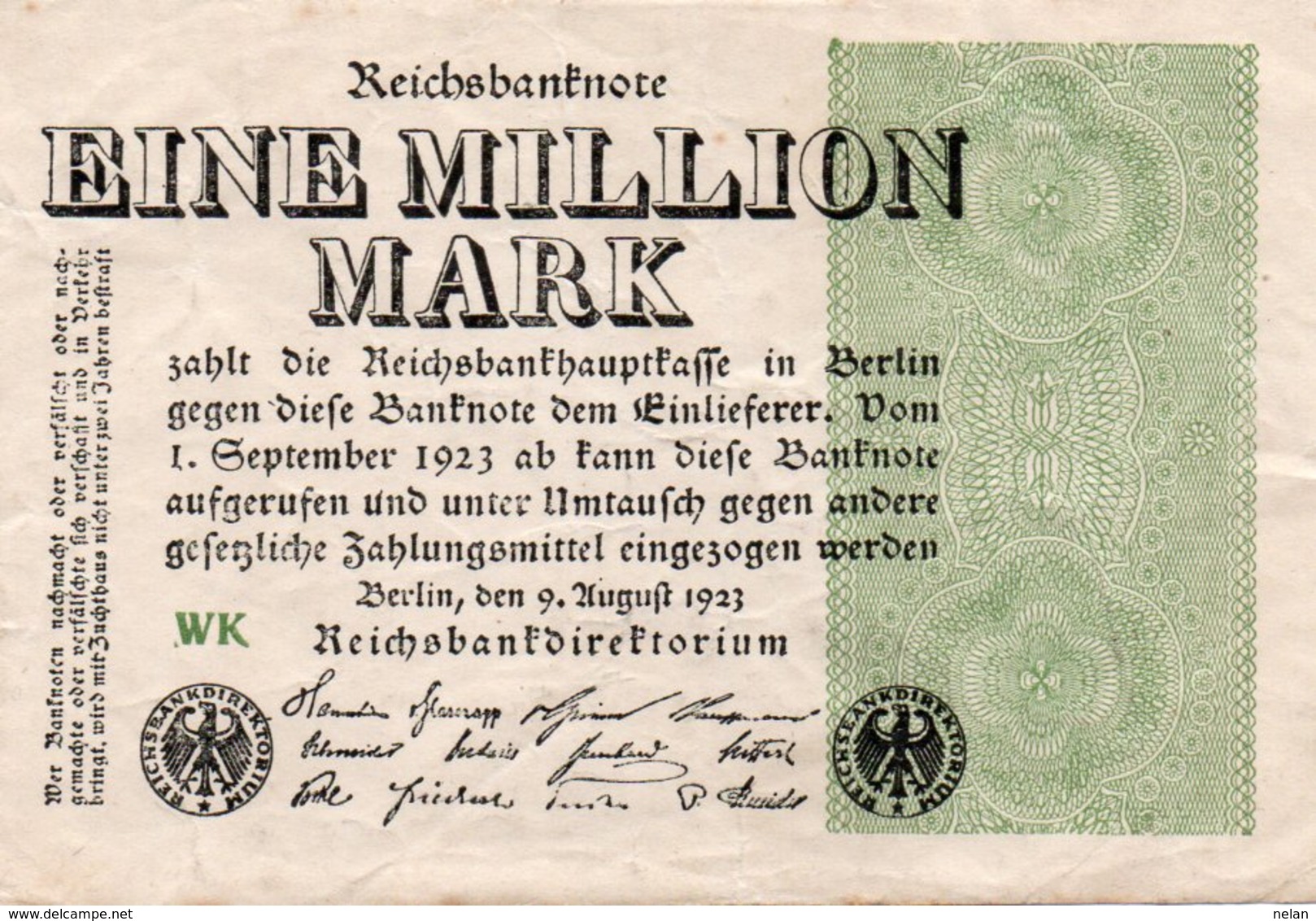GERMANY-1 MILLION MARK 1923  P-102a  Circ XF++   UNIFACE - 1 Mio. Mark