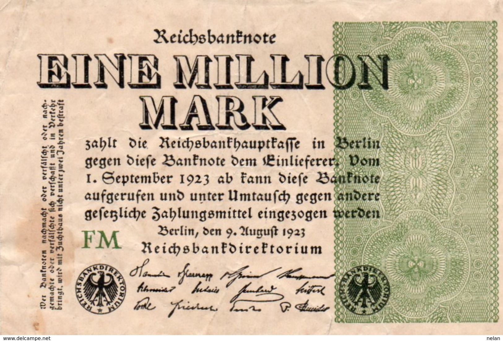 GERMANY-1 MILLION MARK 1923  P-102a  Circ XF++   UNIFACE - 1 Mio. Mark