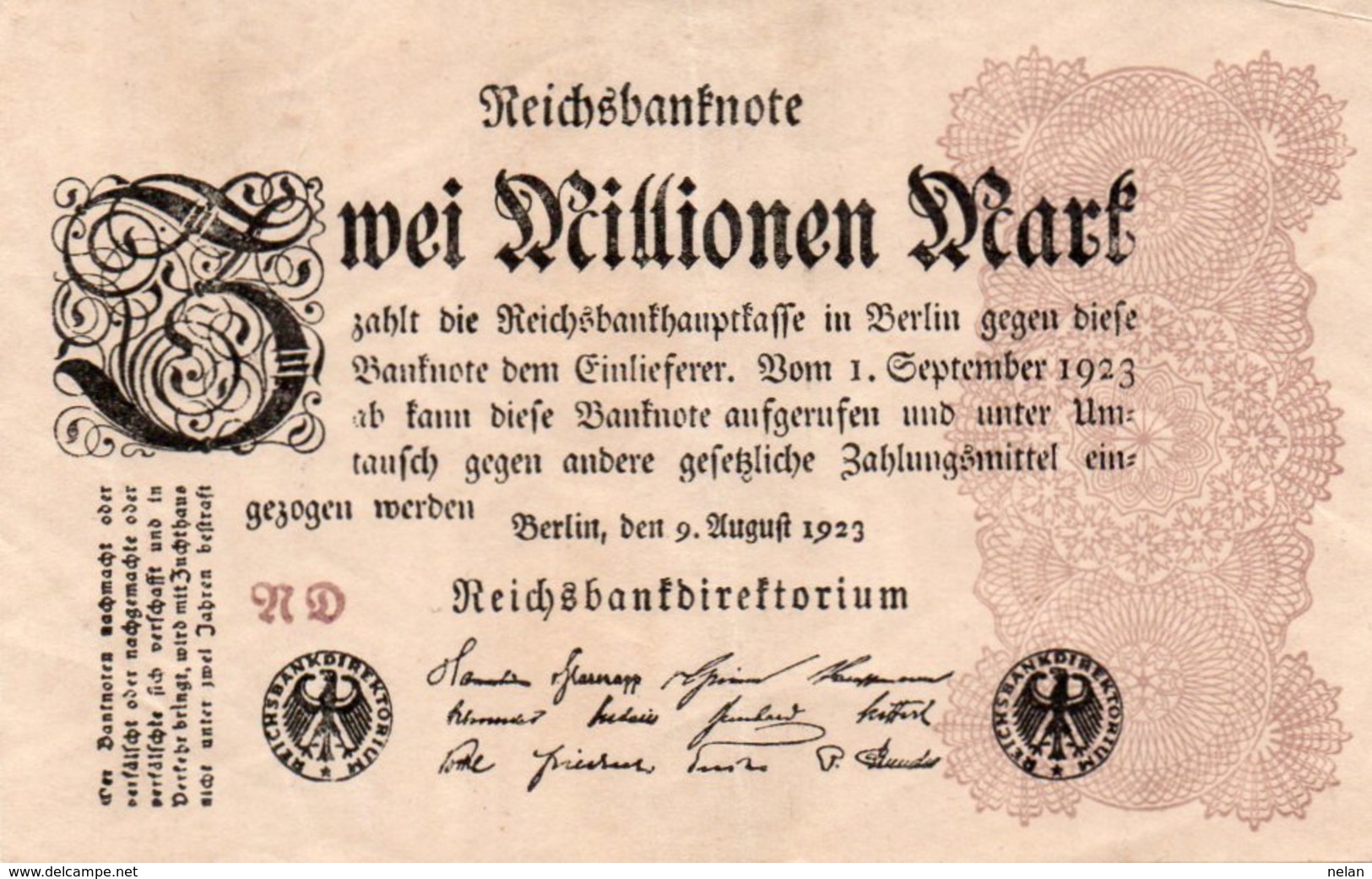 GERMANY-2 MILLIONEN MARK 1923  P-104a1  Circ XF++   UNIFACE - 2 Miljoen Mark