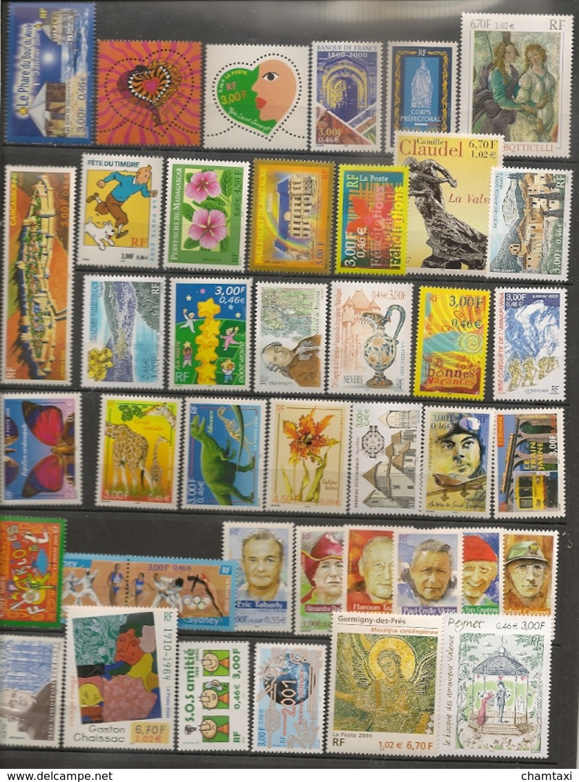 FRANCE 2000 ANNEE COMPLETE 47 TIMBRES + 7 BLOCS FEUILLET + 4 CARNETS + 1 PA - 2000-2009