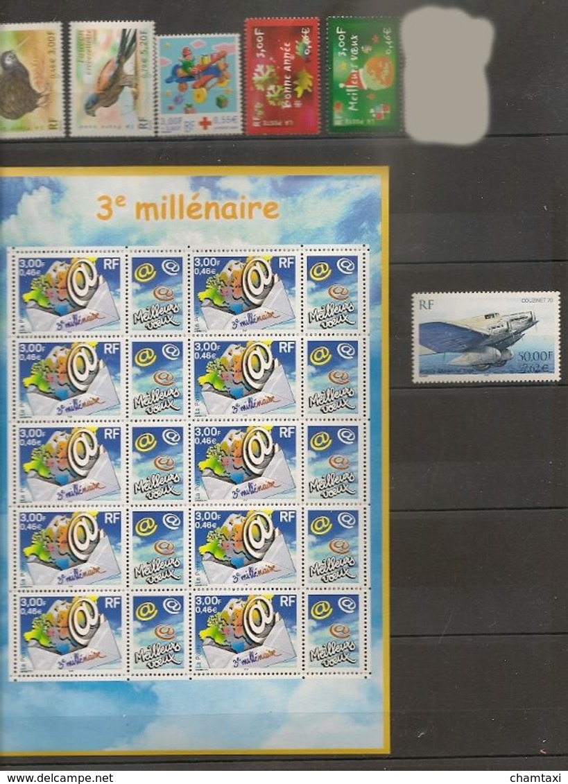 FRANCE 2000 ANNEE COMPLETE 47 TIMBRES + 7 BLOCS FEUILLET + 4 CARNETS + 1 PA - 2000-2009