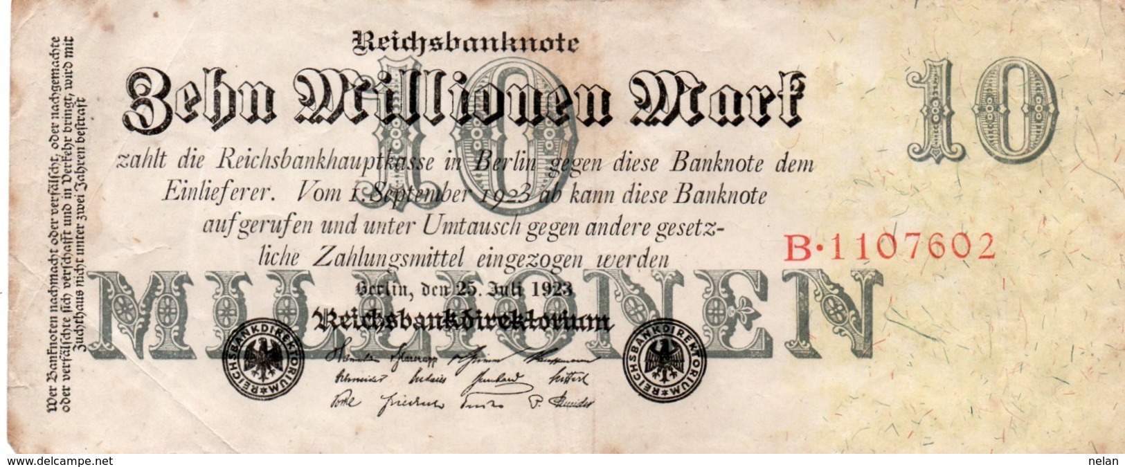 GERMANY-10 MILLIONEN MARK 1923  P-96  CIRC  UNIFACE - 10 Mio. Mark